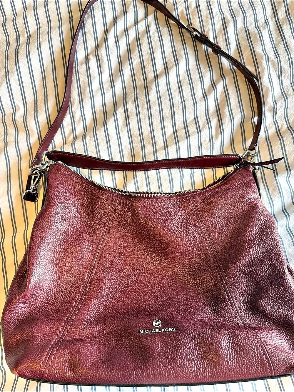 Michael Kors Pebbled Leather Hobo Shoulder Bag in Red